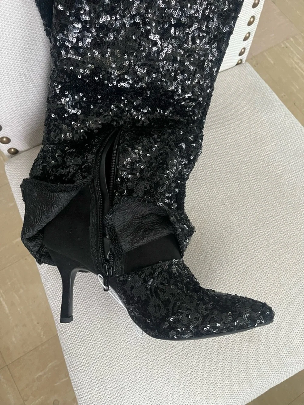 NWT Sequin Foldover Boots. Black sequin design w/ foldover "gaiter" style. - Picture 2 of 6